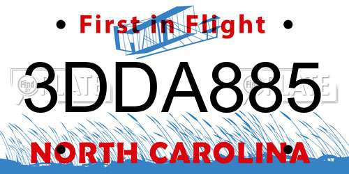 3DDA885 North Carolina License Plate