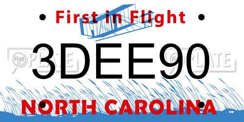 3DEE90 North Carolina License Plate