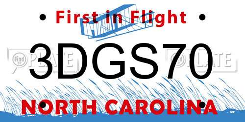3DGS70 North Carolina License Plate