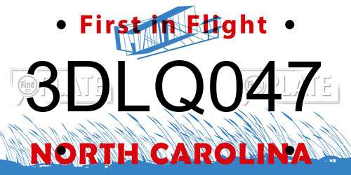 3DLQ047 North Carolina License Plate