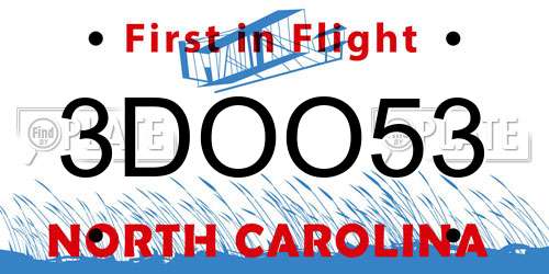 3DOO53 North Carolina License Plate
