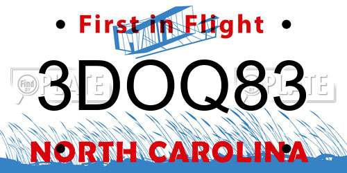 3DOQ83 North Carolina License Plate