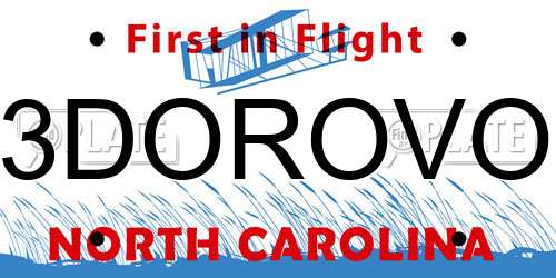 3DOROVO North Carolina License Plate