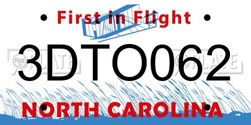 3DTO062 North Carolina License Plate