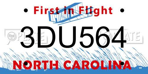 3DU564 North Carolina License Plate