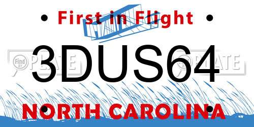 3DUS64 North Carolina License Plate