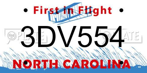 3DV554 North Carolina License Plate