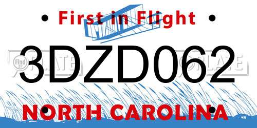 3DZD062 North Carolina License Plate