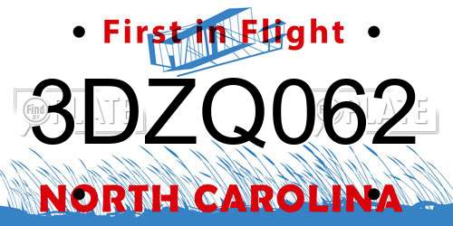 3DZQ062 North Carolina License Plate