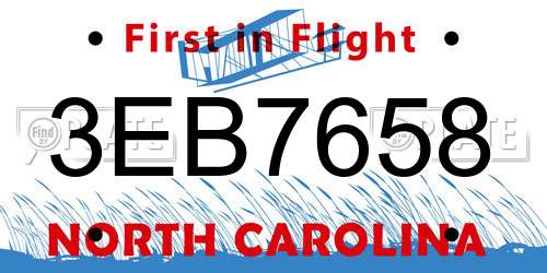 3EB7658 North Carolina License Plate