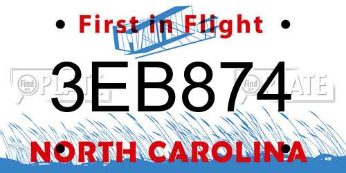 3EB874 North Carolina License Plate