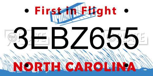 3EBZ655 North Carolina License Plate