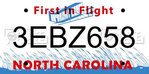 3EBZ658 North Carolina License Plate