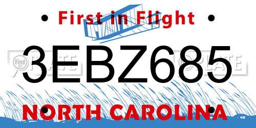 3EBZ685 North Carolina License Plate