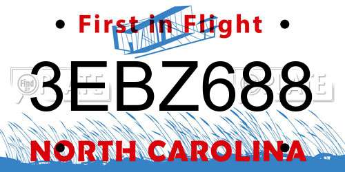 3EBZ688 North Carolina License Plate