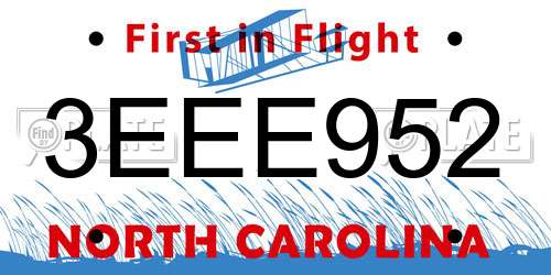 3EEE952 North Carolina License Plate