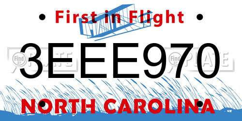 3EEE970 North Carolina License Plate
