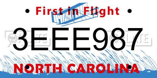 3EEE987 North Carolina License Plate