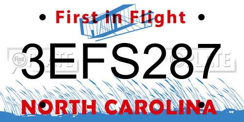 3EFS287 North Carolina License Plate
