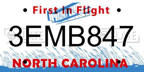 3EMB847 North Carolina License Plate
