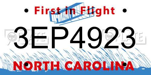 3EP4923 North Carolina License Plate
