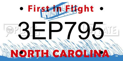 3EP795 North Carolina License Plate