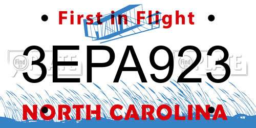 3EPA923 North Carolina License Plate