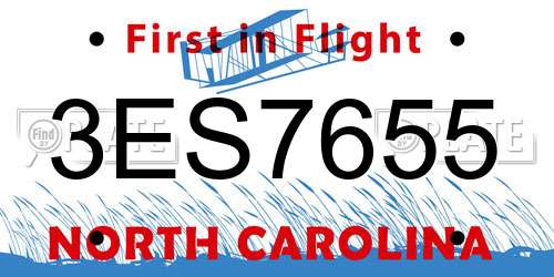 3ES7655 North Carolina License Plate