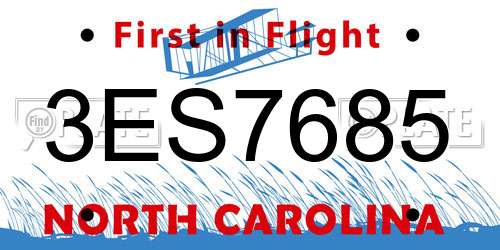 3ES7685 North Carolina License Plate