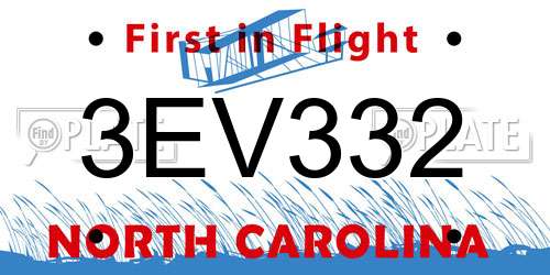 3EV332 North Carolina License Plate