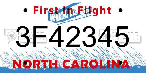 3F42345 North Carolina License Plate