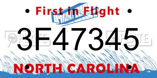 3F47345 North Carolina License Plate
