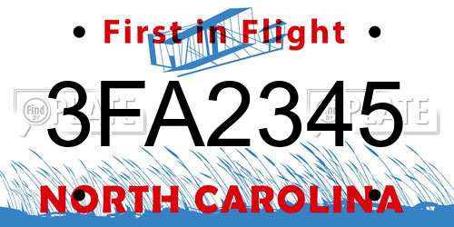 3FA2345 North Carolina License Plate