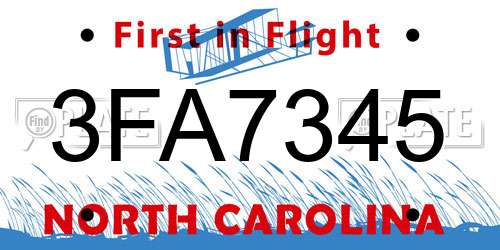 3FA7345 North Carolina License Plate