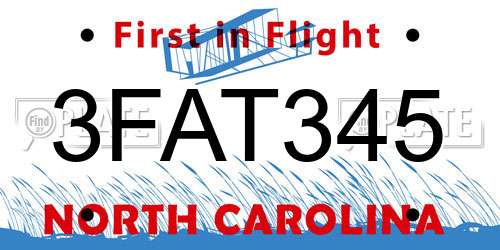 3FAT345 North Carolina License Plate