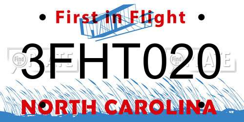 3FHT020 North Carolina License Plate