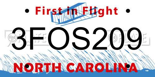3FOS209 North Carolina License Plate