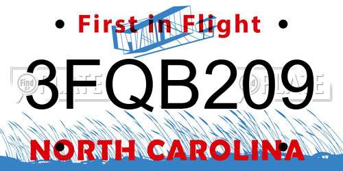 3FQB209 North Carolina License Plate