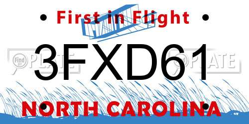 3FXD61 North Carolina License Plate