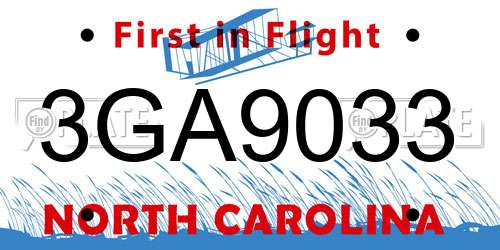 3GA9033 North Carolina License Plate