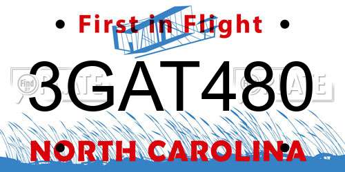 3GAT480 North Carolina License Plate