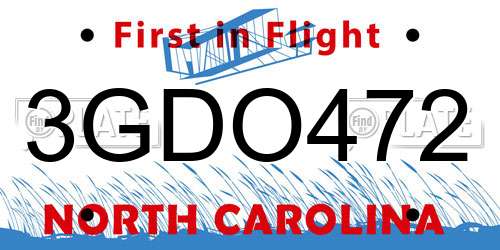3GDO472 North Carolina License Plate