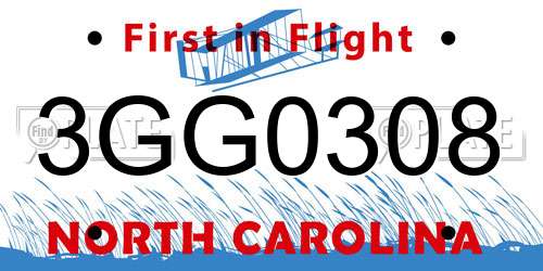 3GG0308 North Carolina License Plate