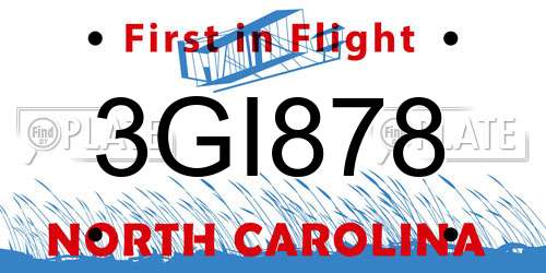 3GI878 North Carolina License Plate