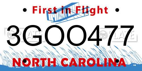 3GOO477 North Carolina License Plate