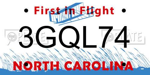 3GQL74 North Carolina License Plate