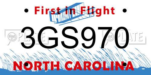3GS970 North Carolina License Plate