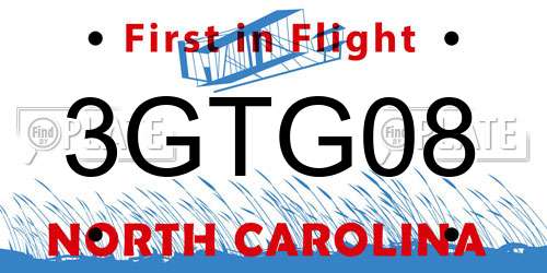 3GTG08 North Carolina License Plate