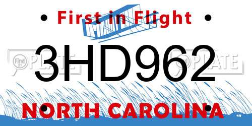3HD962 North Carolina License Plate