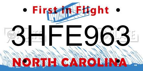 3HFE963 North Carolina License Plate